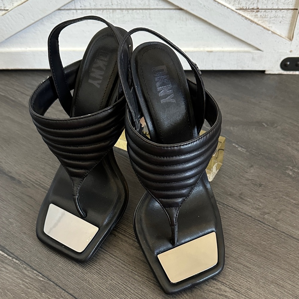 DKNY Black Sandals with Metallic Accents